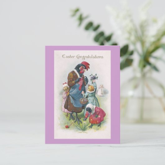 Moederkip en kuikens  Pasen Feestdagenkaart (Staand voorkant)