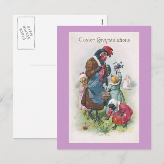 Moederkip en kuikens Pasen Feestdagenkaart (Voorkant / Achterkant)