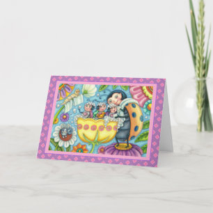 MOEDERLADYBUG EN KINDEREN, TULIP BUBBLE BATH FEESTDAGEN KAART