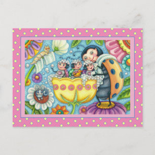 MOEDERLADYBUG EN KINDEREN, TULIP BUBBLE BATH FEESTDAGENKAART