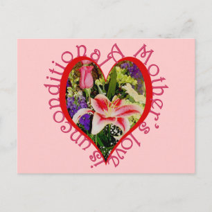 Moederliefde is onvoorwaardelijk hart en bloemen briefkaart