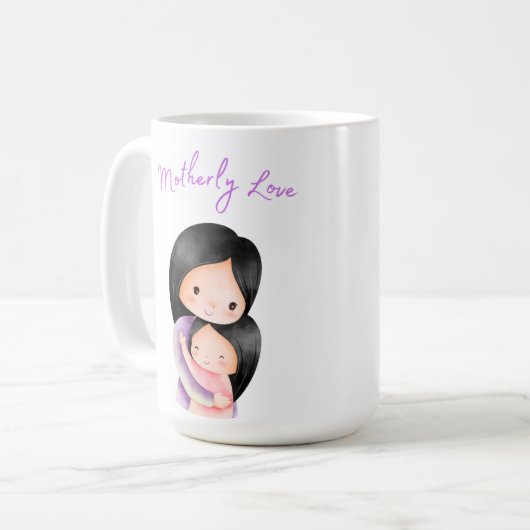 Moederliefde-moeder en dochter knuffelen koffiemok (Voorkant links)