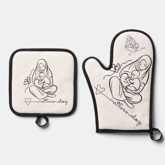 Moederliefde Mooie Ontwerp Ovenwant & Pannenlap Set (Voorkant)