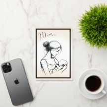 Moederliefde schets met kind - Moederdag kaart