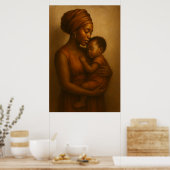 moederlijke omhelzing | Afrikaanse moeder en kind  Poster (Keuken)