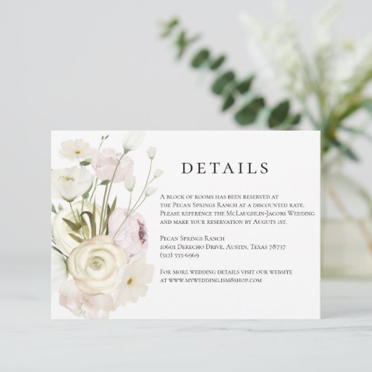 Moederlijke Waterverf Floral Wedding Details Card Kaart (Staand voorkant)