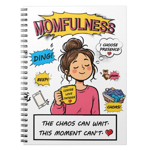 Moederlijkheid Comic Mindful Moeder Citaat Kunst Notitieboek (Voorkant)