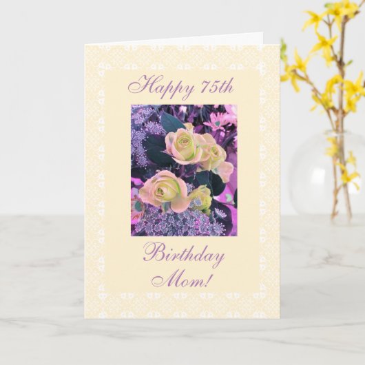 Moeders 75ste verjaardag bloemen freesia kaart (Gele Bloem)