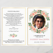 Moeders begrafenisprogramma gevouwen, roze roze ro flyer (Voorkant)