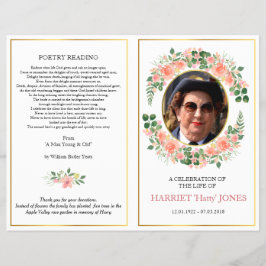 Moeders begrafenisprogramma gevouwen, roze roze ro flyer