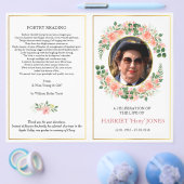 Moeders begrafenisprogramma gevouwen, roze roze ro flyer (Enkel)