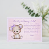 Moeders buik maat Paarse meisje Beer Baby shower s Informatiekaartje (Staand voorkant)