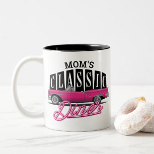 Moeder's Diner Aangepaste Naam Nep Neon 50's Klass Tweekleurige Koffiemok