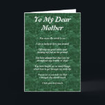 Moeder's gedicht kaart<br><div class="desc">Aan mijn lieve moeder ontwerp Moederdag of Moederdag kaart.</div>