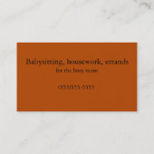 Moeders Helper/Baby Sitter/Huiswerk Contactkaartje (Achterkant)