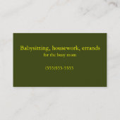 Moeders Helper/Baby Sitter/Huiswerk Contactkaartje (Achterkant)
