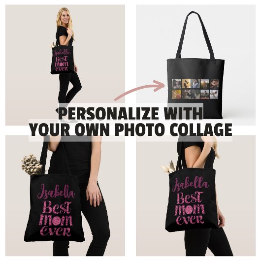 Moeder's Keepsake Photo Collage Trendy Quote Tote Bag
