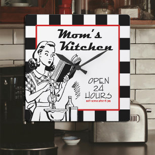 Moeders Keuken Retro Vintage Jaren 50 Zwart Vierkante Klok
