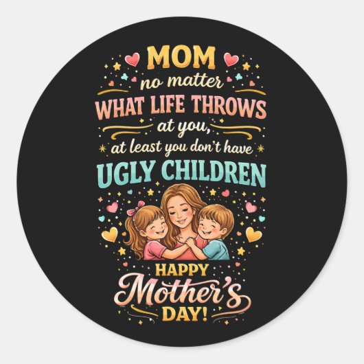 Moeders lachende liefde ronde sticker (Voorkant)
