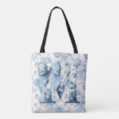 Moeders lichte blauwe chinoiserie grote schouderta tote bag (Achterkant)