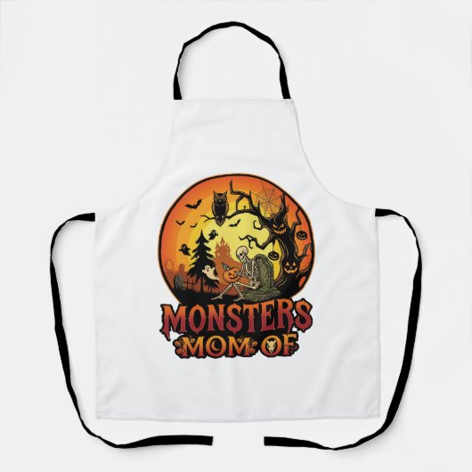 Moeders Monsters Halloween Skelet Pompoen Uil Grie Schort (Voorkant)