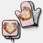 Moeder's Roze Bloemhart Ovenwant / Pothouders Set (Voorkant / Achterkant)