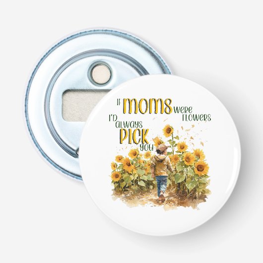moeders waren bloemen button flesopener (Voorkant)