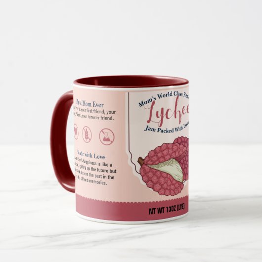 Moeder's wereldklasse lychee-liefdesjam mok (Voorkant links)