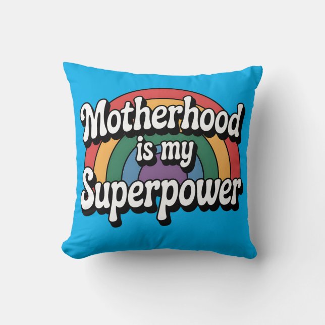 Moederschap is mijn Superpower - Retro Rainbow Des Kussen (Voorkant)