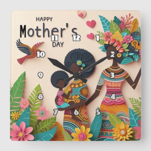 Moederschap: levendig, bloemenfeest, cultureel fee vierkante klok (Voorkant)