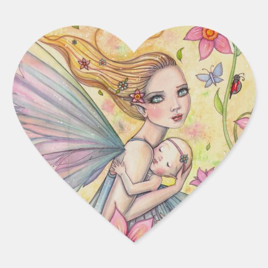 Moederschap Lief Moeder en Baby Fairy Schilderij Hart Sticker (Voorkant)