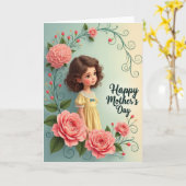 Moedersdag kaart met stippen (Gele Bloem)