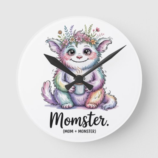 Moederster. (Moeder + Monster) Ronde Klok (Voorkant)