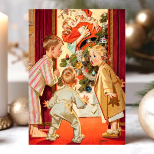 Moedertje dat Kerstman kust Vintage Kerst Scene Feestdagenkaart