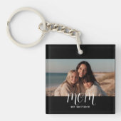 MoederVastgesteldeZwart Wit Script Foto Sleutelhanger (Voorkant)