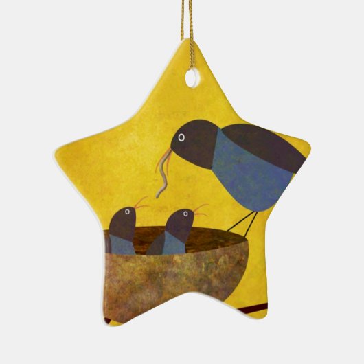 Moedervogel en baby's keramisch ornament (Rechts)