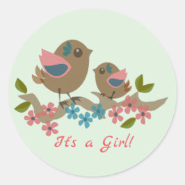 Moedervogel met baby en aangepaste tekst ronde sticker