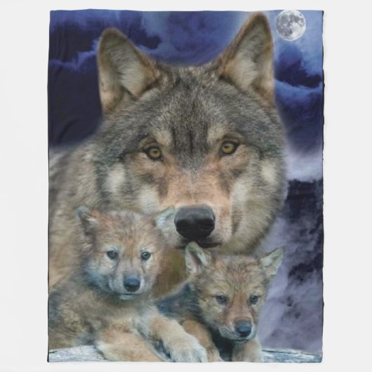 MOEDERWOLF EN 2 CUBS FLEECE DEKEN (Voorkant)