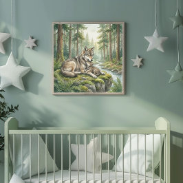 Moederwolf en haar aanbiddelijke welpenverblijf poster