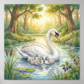 Moederzwaan en Cygnets-kinderdagverblijf Poster (Voorkant)