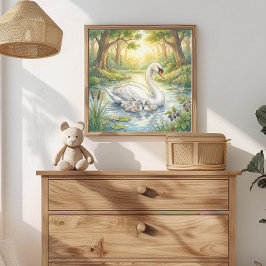 Moederzwaan en Cygnets-kinderdagverblijf Poster