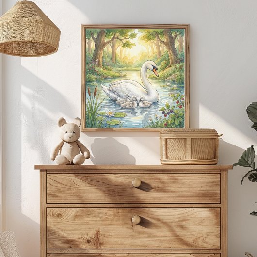 Moederzwaan en Cygnets-kinderdagverblijf Poster
