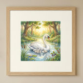 Moederzwaan en Cygnets-kinderdagverblijf Poster