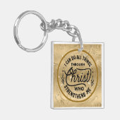 Moedig Bijbelvers aan met Elegant Glanzend Goud Sleutelhanger (Voorkant Links)