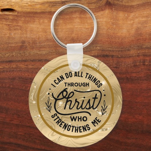 Moedig Bijbelvers aan met Elegant Glanzend Goud Sleutelhanger (Voorkant)