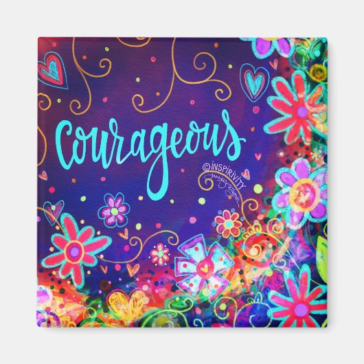 Moedig Bloemen Inspirerend Paarse Magneet (Voorkant)