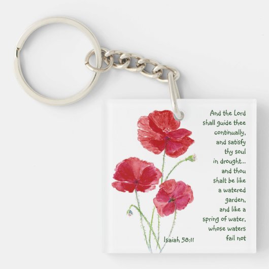 Moedig de Schrift Jesaja Poppy Garden Bloem Sleutelhanger (voorkant)