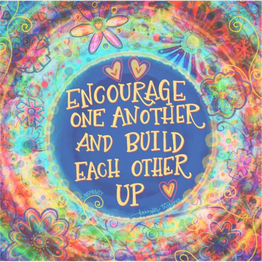 Moedig elkaar aan leuke blauwe inspiratie sticker (Voorkant)