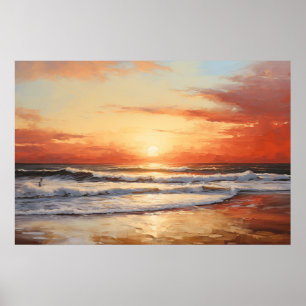 Moedig het Surf bij Dawn Oil Painting Poster