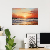 Moedig het Surf bij Dawn Oil Painting Poster (Thuiskantoor)